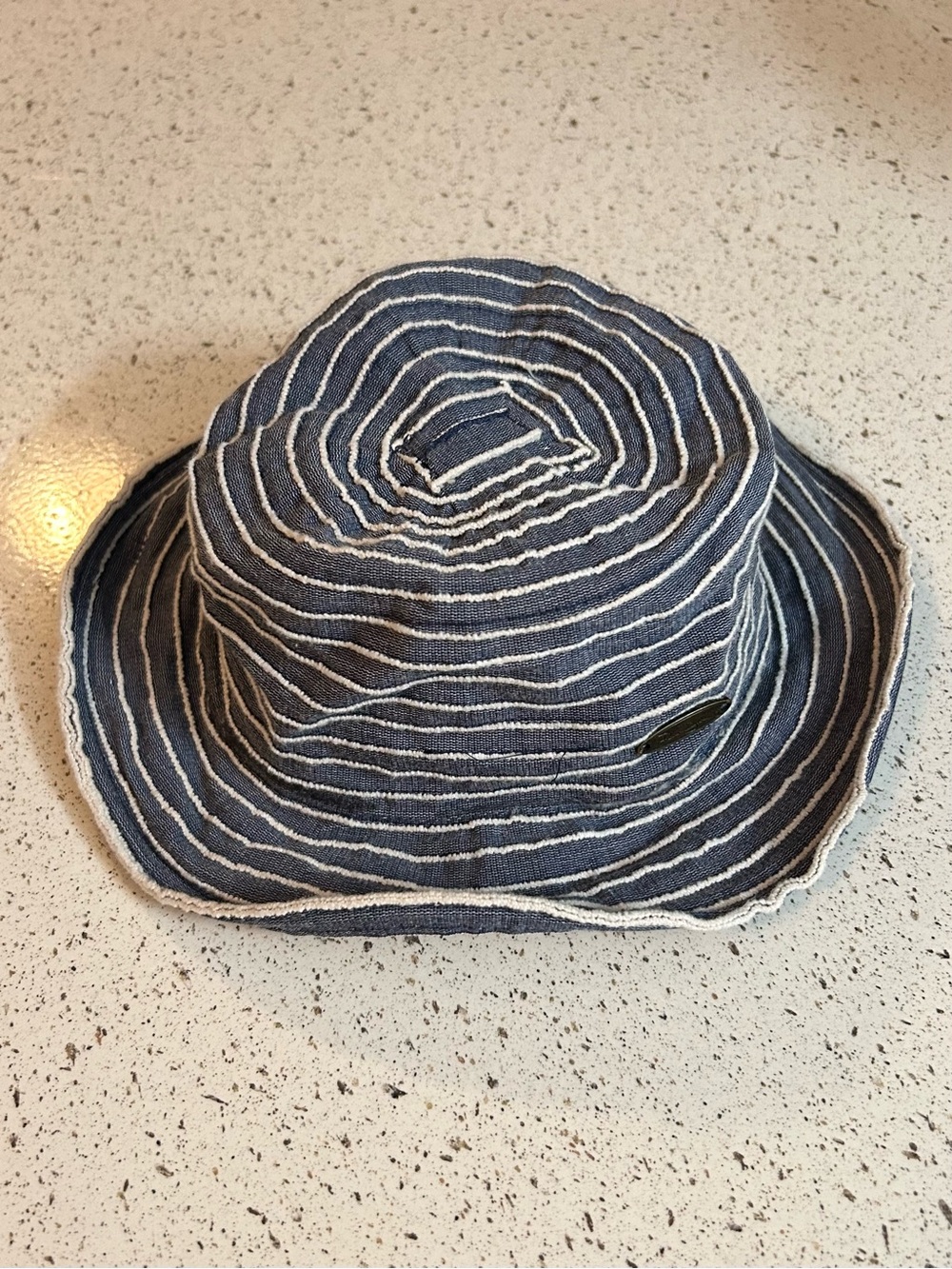 Panama Jack Distressed Faded Navy and White Striped Beach Hat